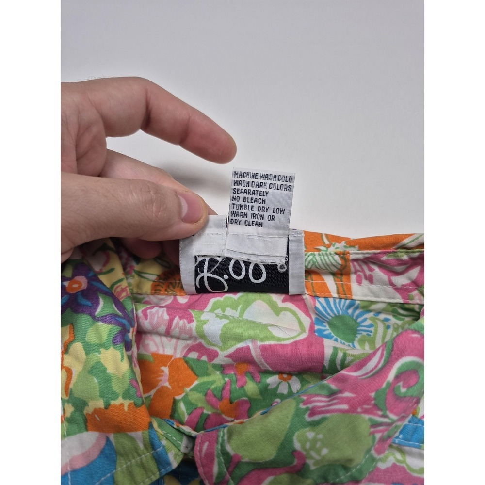 Lilly Pulitzer Shirt Womens M Multicolor Floral Patchwork Button Up Top Blouse - Picture 4 of 11